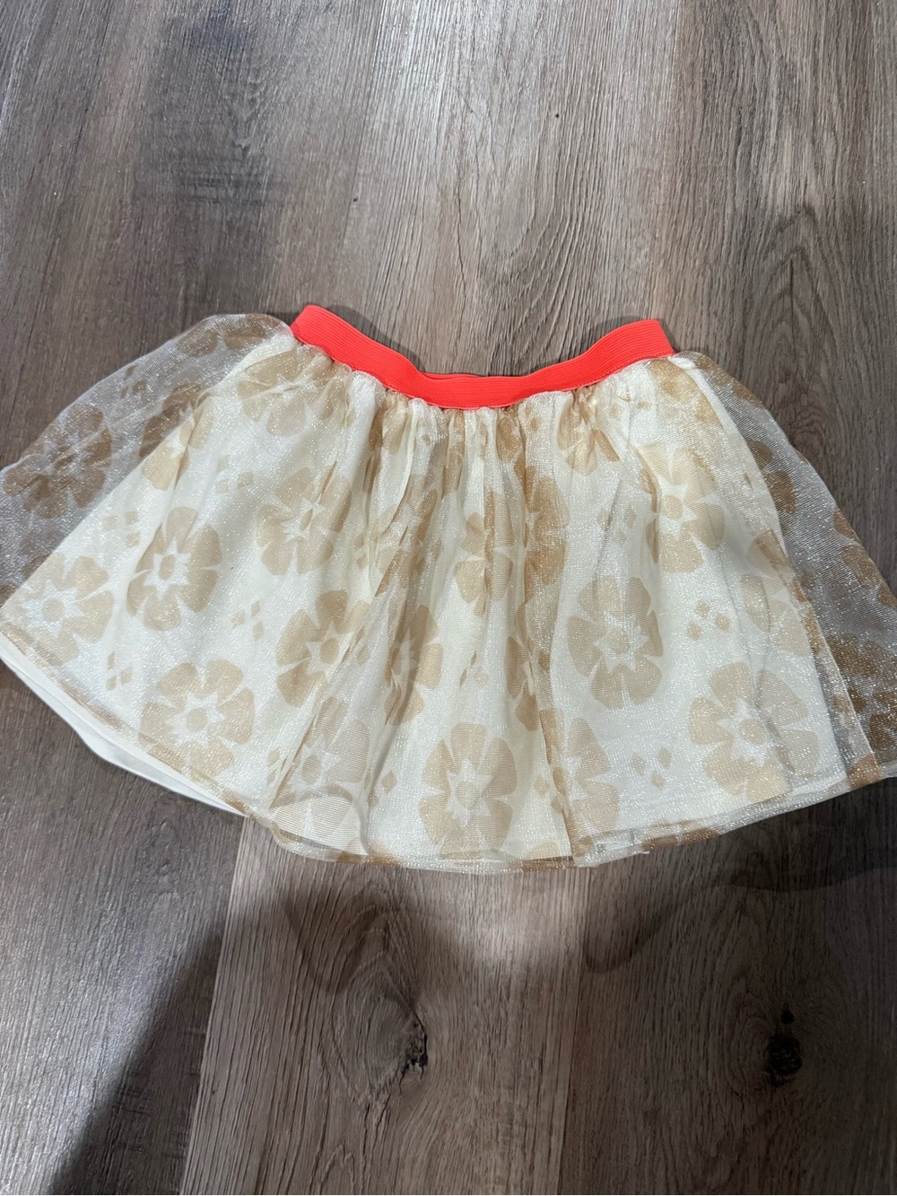 Disney Cream Floral Tulle Skater Skirt with Coral Waistband